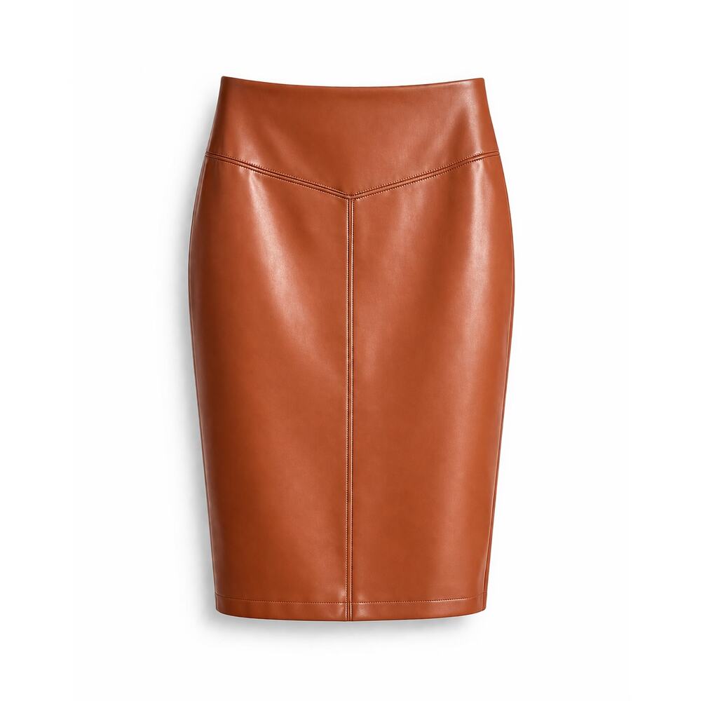 Express Brown Faux Leather Pencil Skirt Women's Medium Stretch Classic Feminine